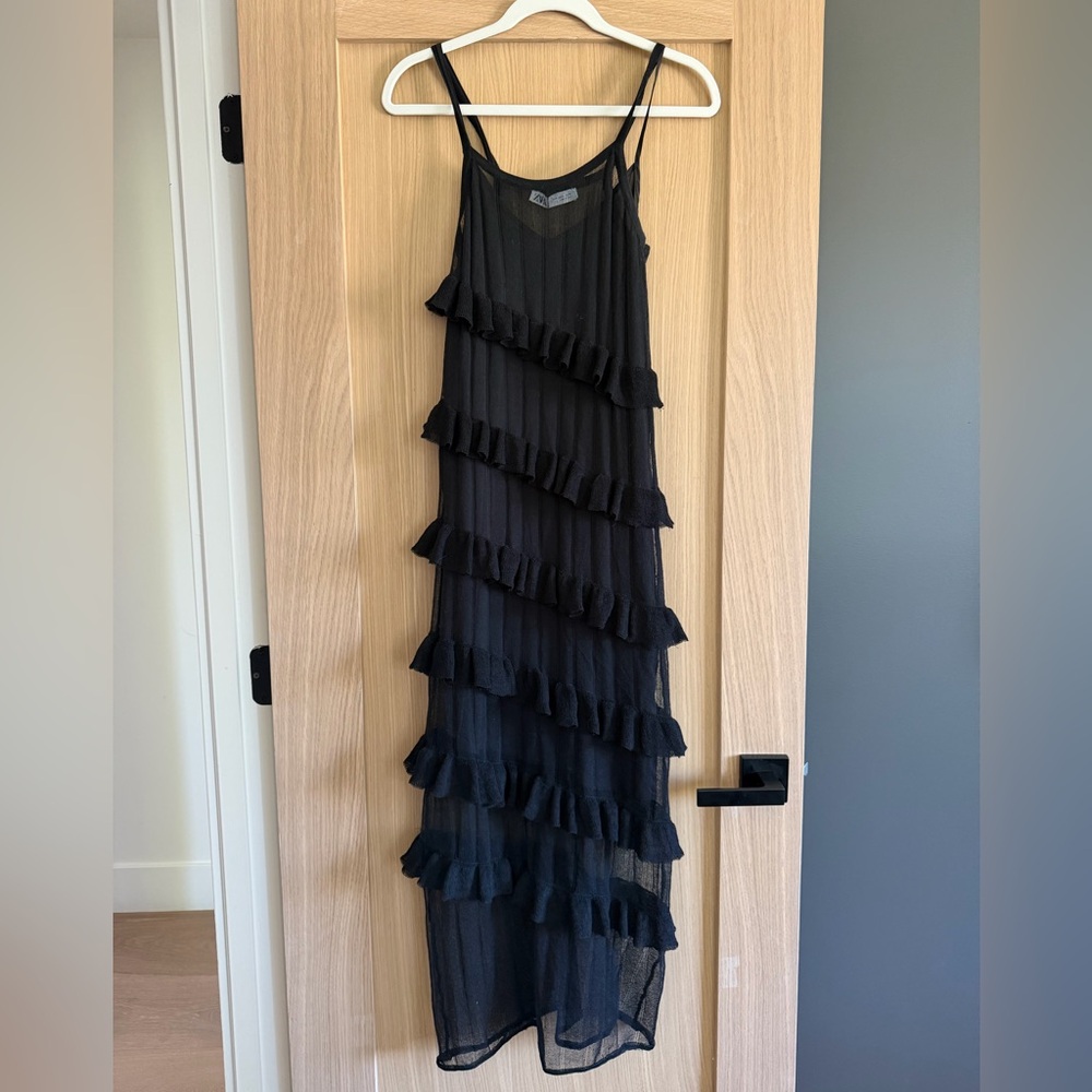 Zara Black Ruffle-Tier Maxi Dress